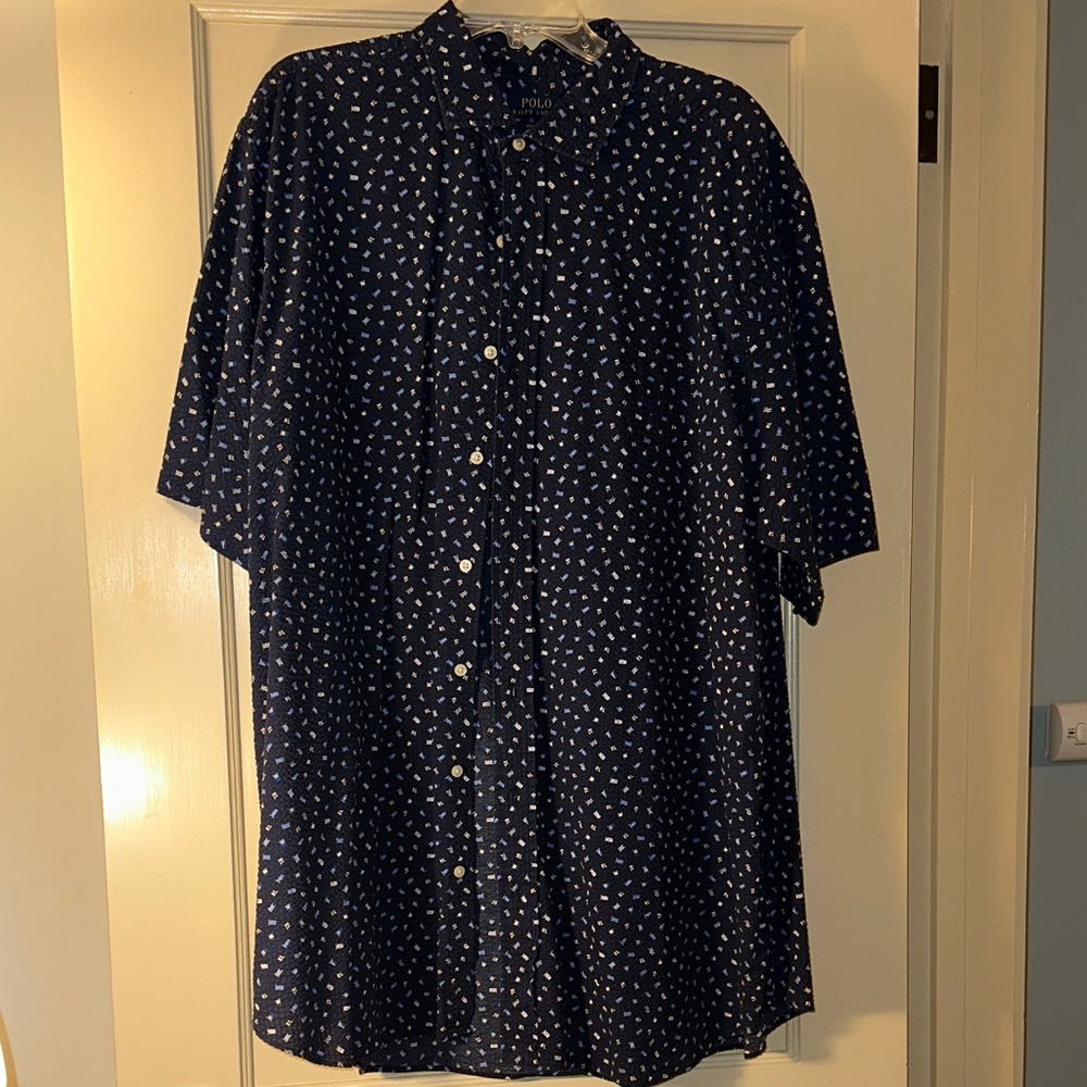 Polo by Ralph Lauren Men's 2XLT Navy and White Casual Shirt